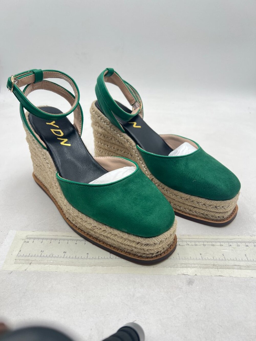YDN Green Platform Square Toe Pumps High Wedge Heels D'orsay Sandals Shoes - Picture 4 of 8
